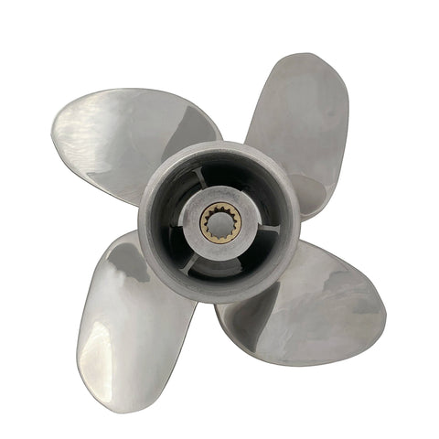 Boat Propeller 9.9x10 RH Outboard Propeller 4 Blades Stainless Steel 14 Spline Teeth Fit for Johnson 15‑35HP